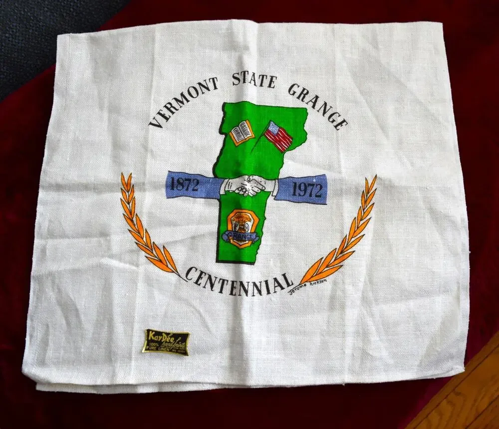 Vtg 1972 Vermont State Grange Centennial Tea Towel – Kay Dee Handprints – Rare!
